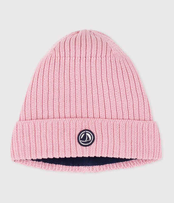 Bonnet enfant en tricot doublé en polaire rose CHARME