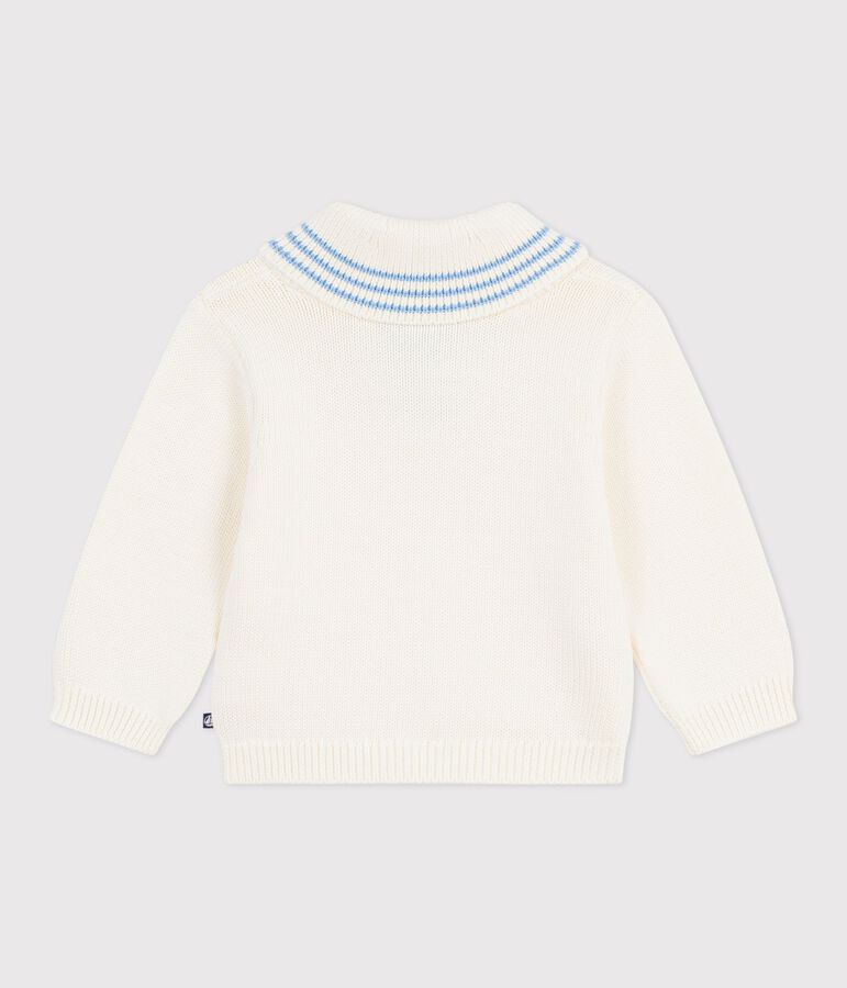 Katoenen babytruitje met gestreepte sjaalkraag ecru MILK