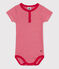 Katoenen body met korte mouwen en 'milleraies'-streepjes voor baby's rood CORRIDA/wit MARSHMALLOW