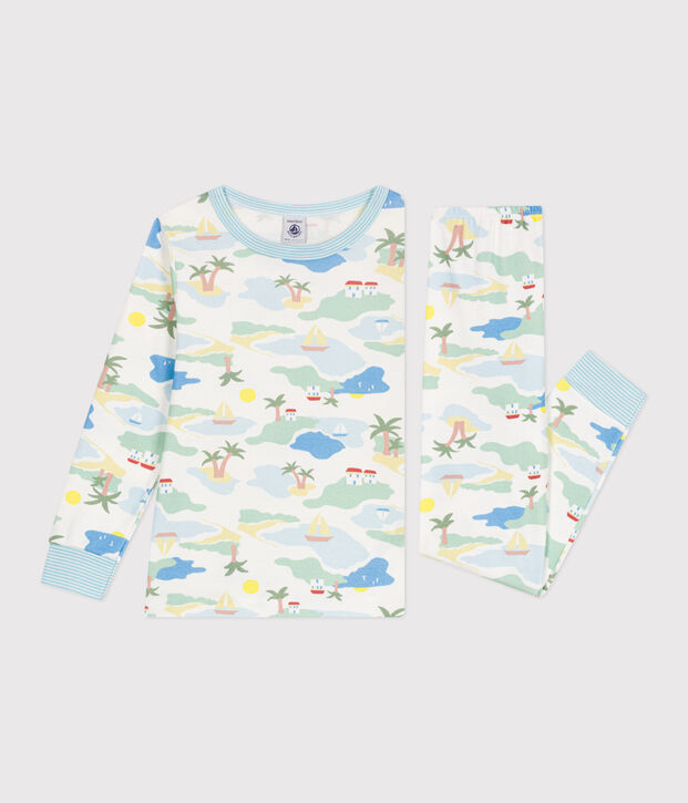 Pyjama enfant en coton imprim&eacute; blanc/multicouleur