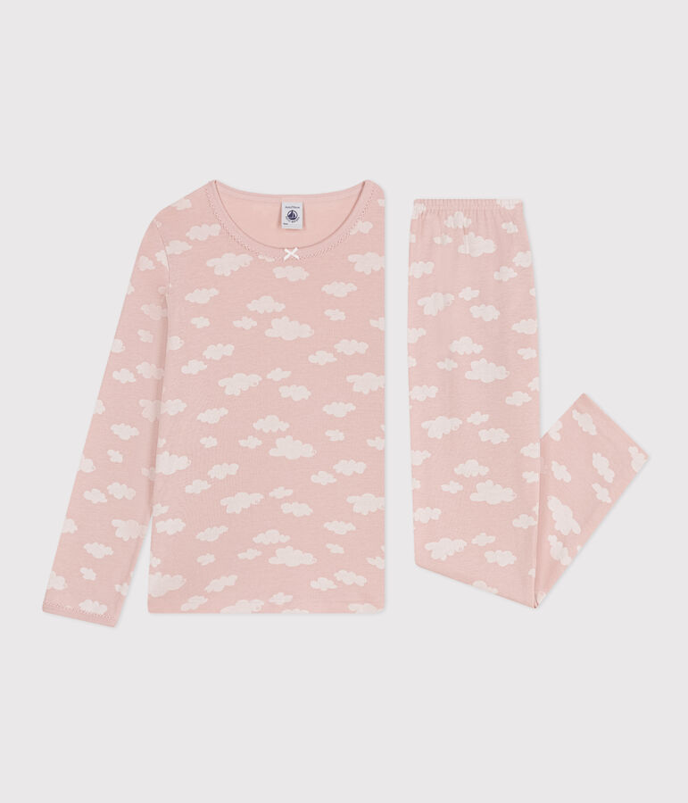 Pyjama imprim&eacute; motif nuage en coton enfant rose/blanc