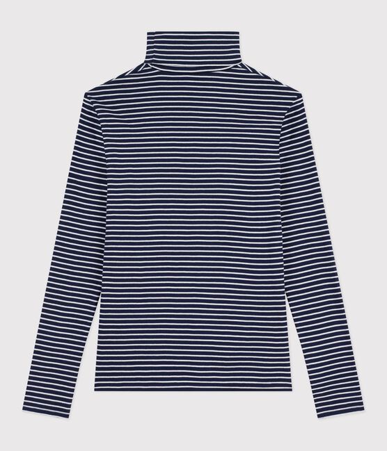 Sous-pull femme l'iconique en coton bleu SMOKING/blanc MARSHMALLOW
