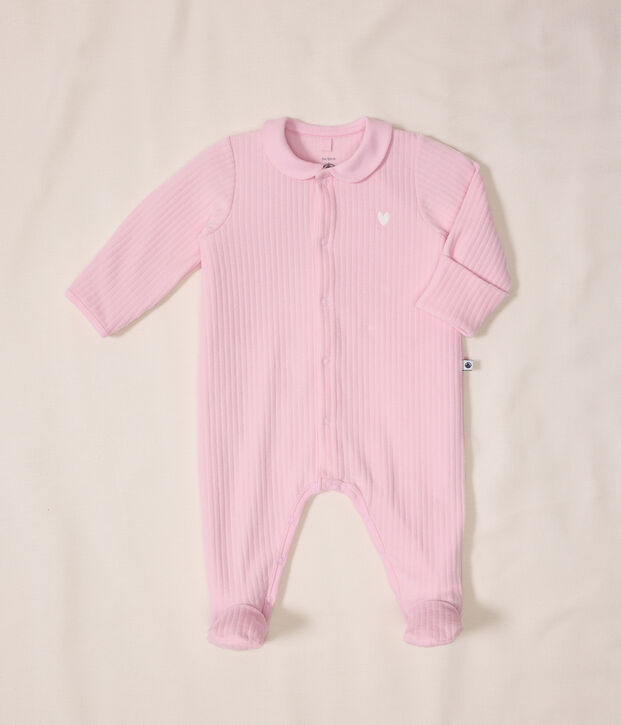 Pyjama b&eacute;b&eacute; en velours &agrave; col uni rose clair