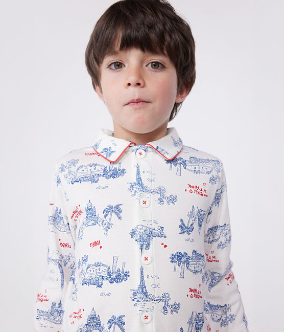 Pyjama enfant en coton boutonné imprimé Paris blanc MARSHMALLOW/blanc MULTICO