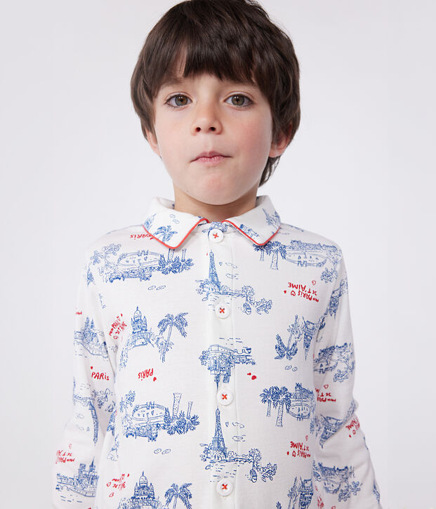 Katoenen geknoopte pyjama met print van Parijs voor kinderen wit/multicouleur
