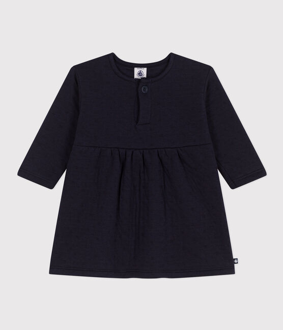 Jurk met lange mouwen in doorgestikte tubic met print voor baby's blauw SMOKING
