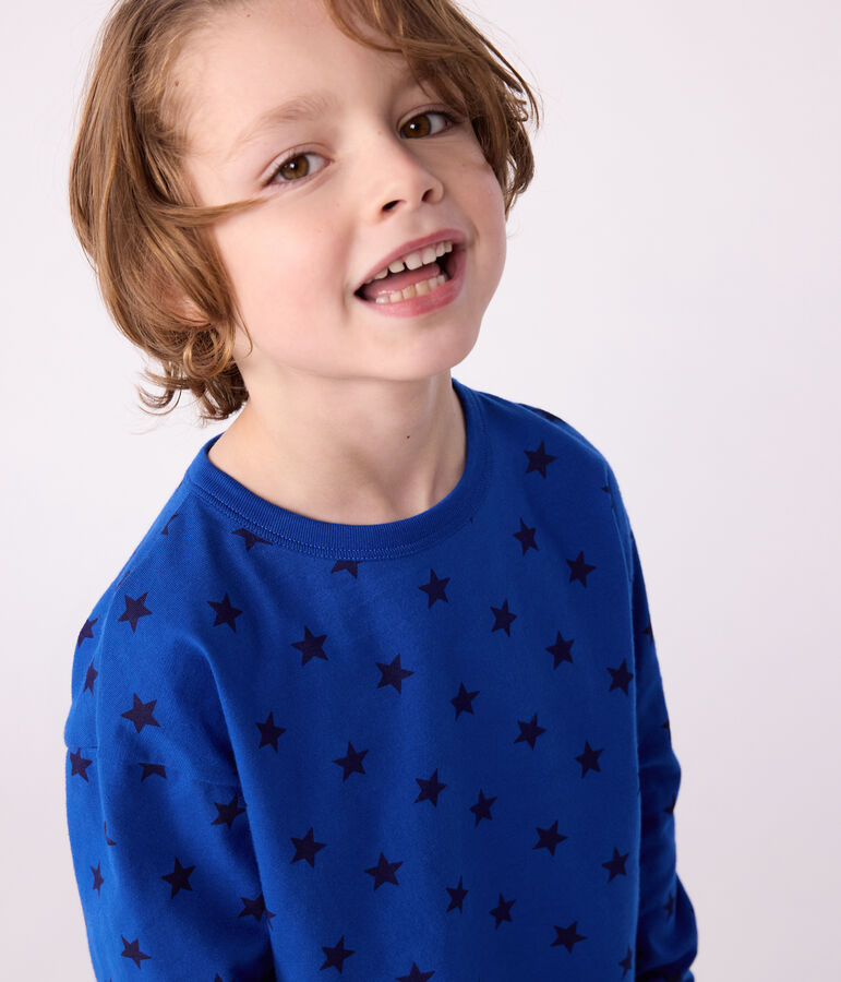 Katoenen T-shirt met lange mouwen en print voor kinderen blauw/blauw