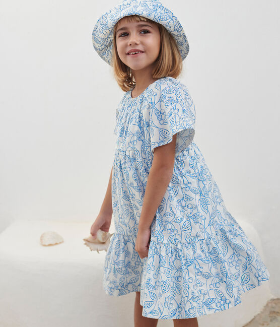 Katoenen kinderjurk met korte mouwen en print blauw MARSHMALLOW/ PORCELANA