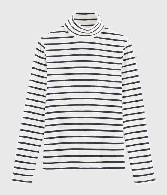Iconische gestreepte ondertrui van katoen Dames wit MARSHMALLOW/blauw SMOKING
