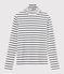 Iconische gestreepte ondertrui van katoen Dames wit MARSHMALLOW/blauw SMOKING