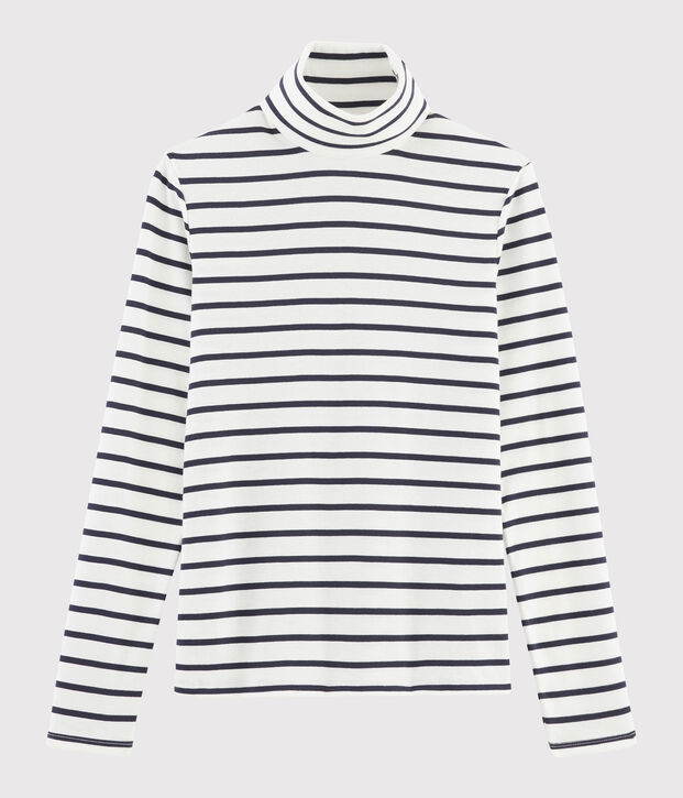 Iconische gestreepte katoenen ondertrui Dames wit/blauw