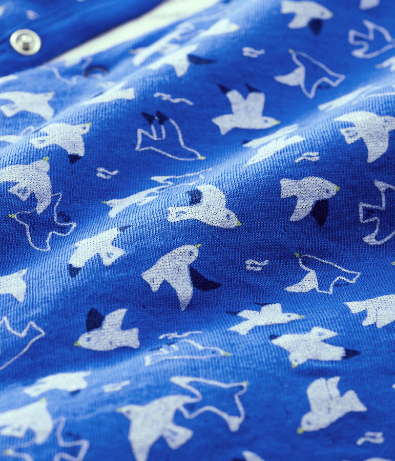 Combinaison longue oiseaux b&eacute;b&eacute; en tubique matelass&eacute; en coton biologique bleu/multicouleur