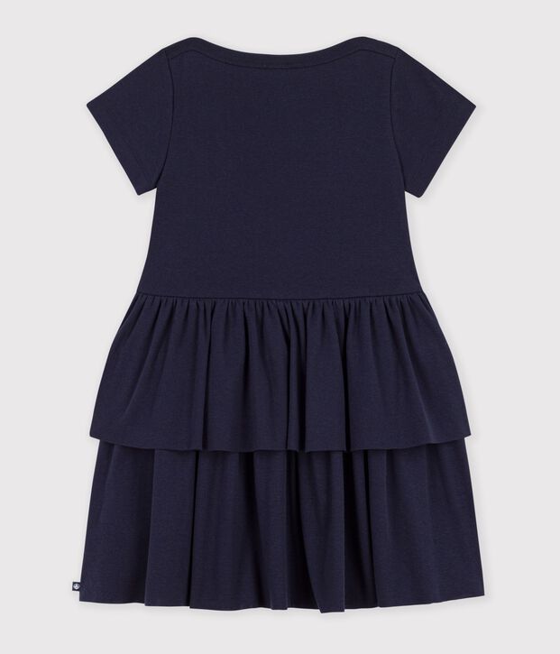 Robe enfant en coton manches courtes unie bleu marine