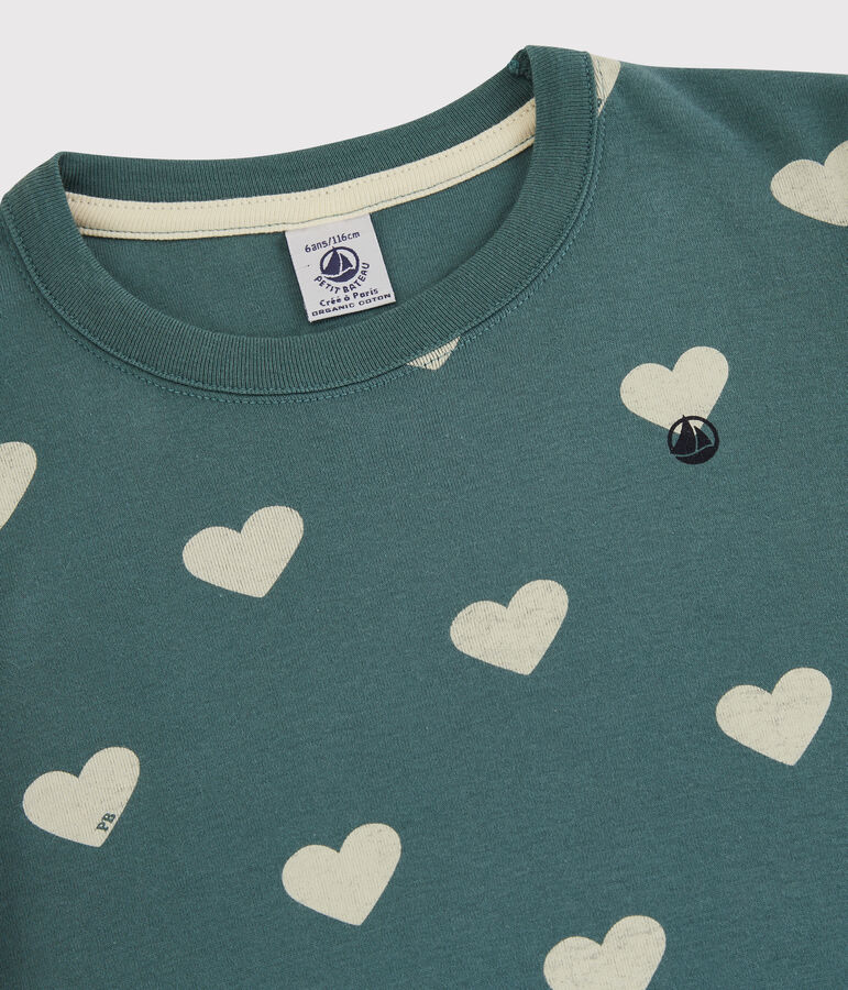 T-shirt manches courtes en coton enfant gar&ccedil;on vert/&eacute;cru