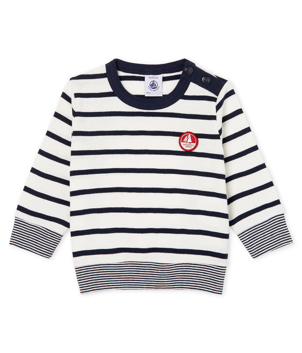 T-shirt met lange mouwen marinestreep babyjongen wit/blauw