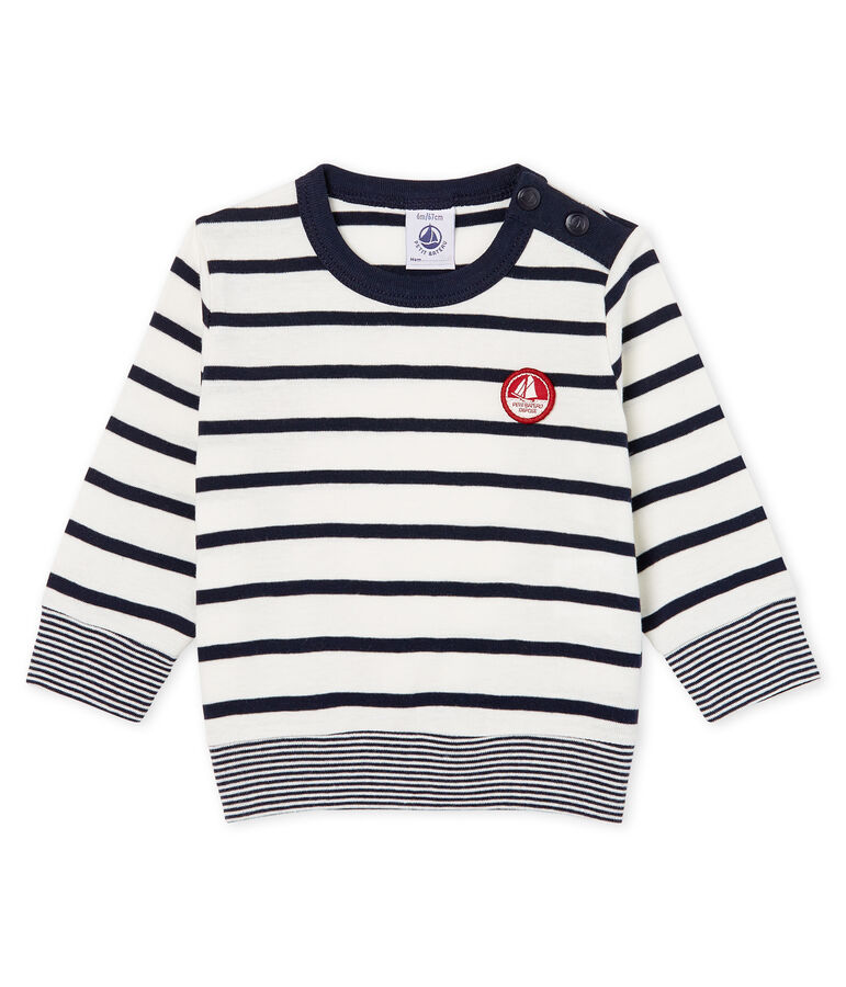 T-shirt met lange mouwen marinestreep babyjongen wit MARSHMALLOW/blauw SMOKING CN