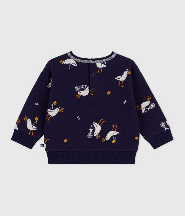 Katoenen sweatshirt met capuchon en meeuwtjesprint voor baby's blauw/multicouleur