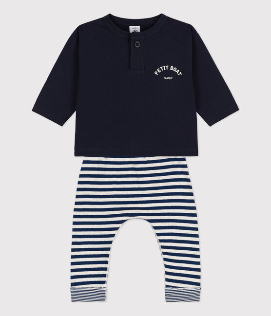 Baby-ensemble om cadeau te geven: T-shirt en broek blauw SMOKING/wit MARSHMALLOW