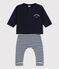 Baby-ensemble om cadeau te geven: T-shirt en broek blauw SMOKING/wit MARSHMALLOW