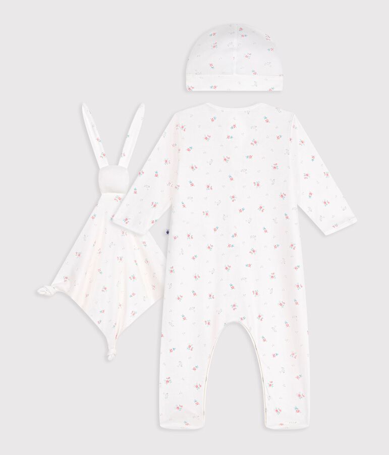 Coffret cadeau naissance en coton imprim&eacute; fleuri multicouleur