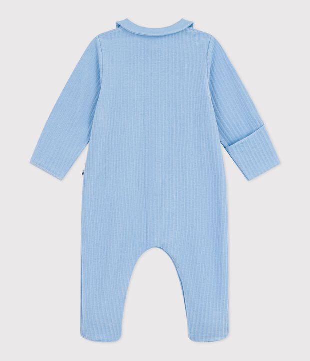 Pyjama b&eacute;b&eacute; en velours &agrave; col uni bleu clair