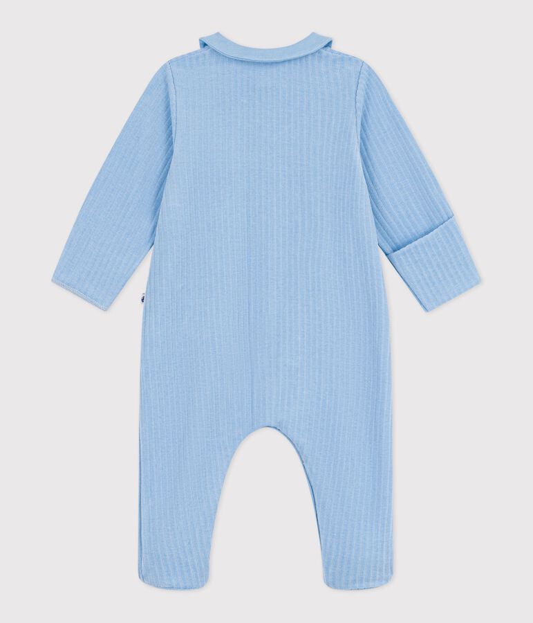 Pyjama b&eacute;b&eacute; en velours &agrave; col uni bleu