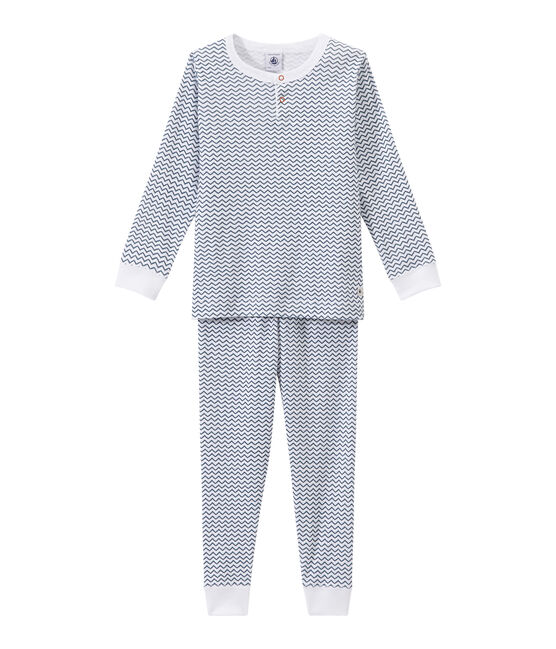 Pyjama garçon imprimé graphique blanc ECUME/bleu ASTRO