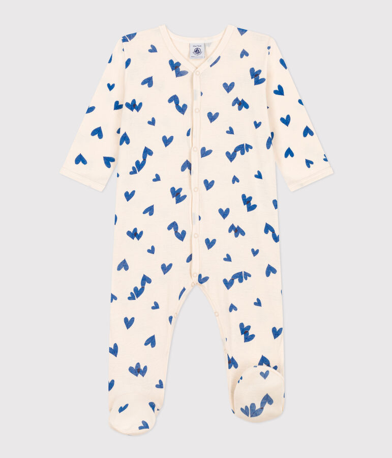Pyjama b&eacute;b&eacute; coeur bleu en coton &eacute;cru/multicouleur