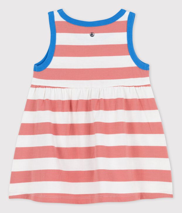 Robe sans manches ray&eacute;e en jersey b&eacute;b&eacute; rose/blanc