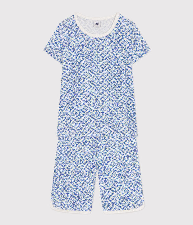 Katoenen capri pyjama met bloemenprint voor kinderen blauw/blauw