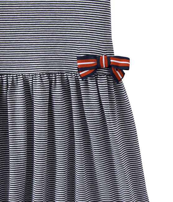 Meisjesjurk met milleraies-strepen blauw SMOKING/wit LAIT