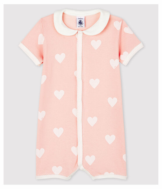 Roze playsuit voor babymeisjes van biologisch katoen roze MINOIS/wit MARSHMALLOW