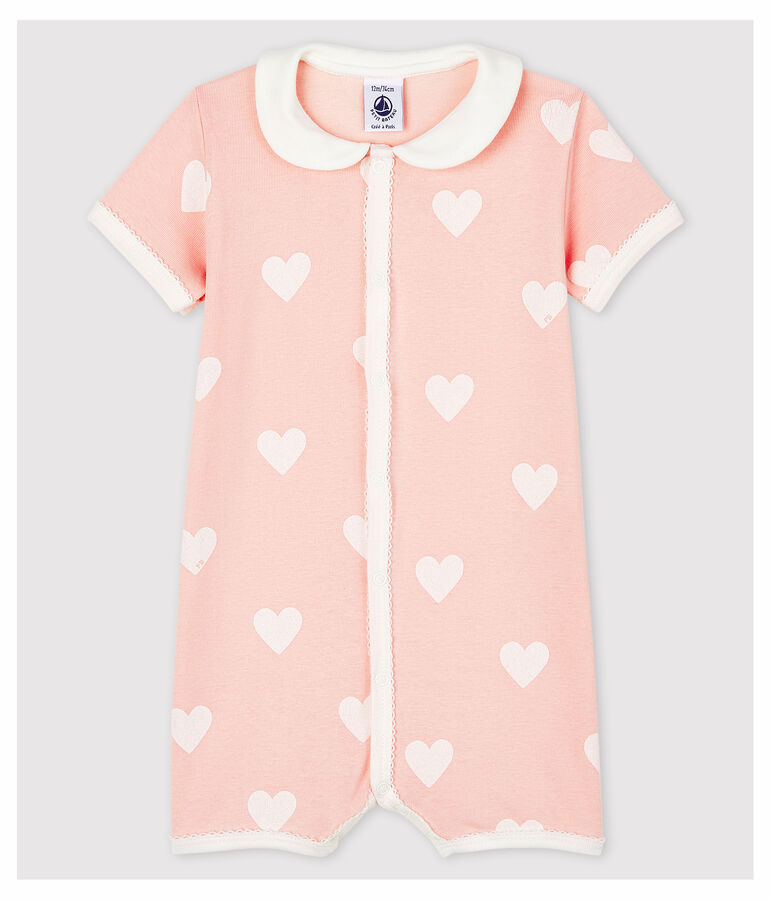 Roze playsuit voor babymeisjes van biologisch katoen roze/wit