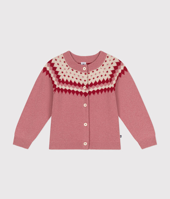 Cardigan van jacquard uit wol en katoen voor meisjes roze ROSEWOOD/ AVALANCHE