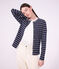 Cardigan femme en coton &agrave; rayures bleu/blanc