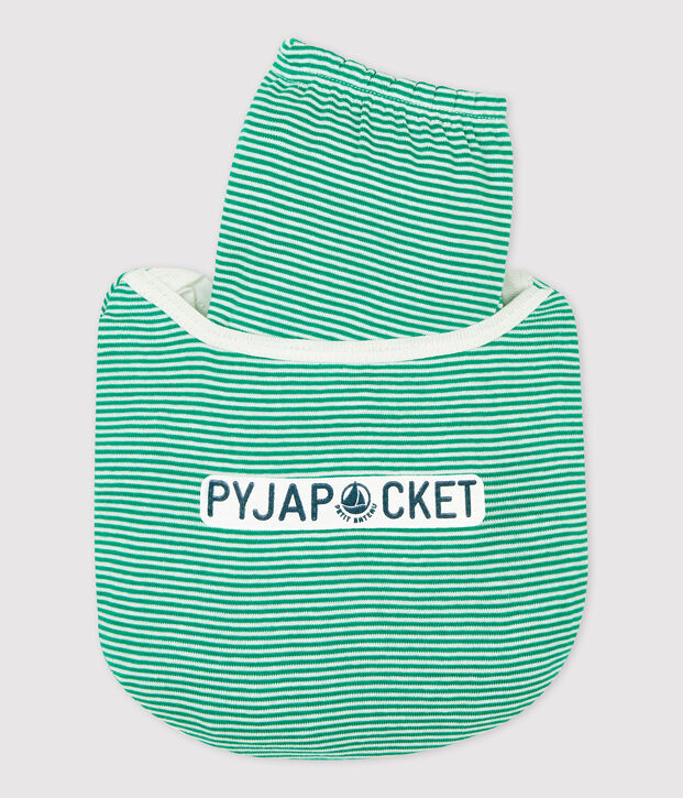 Jongens/meisjes pyjama met groene milleraies-strepen van biologisch katoen groen/wit