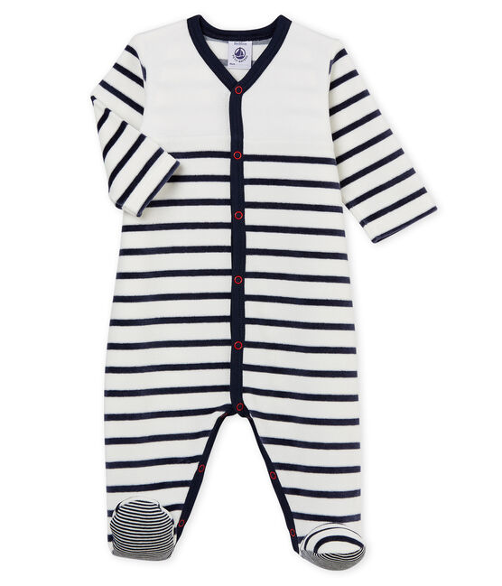 Uniseks babypyama in fluweel wit MARSHMALLOW/blauw SMOKING