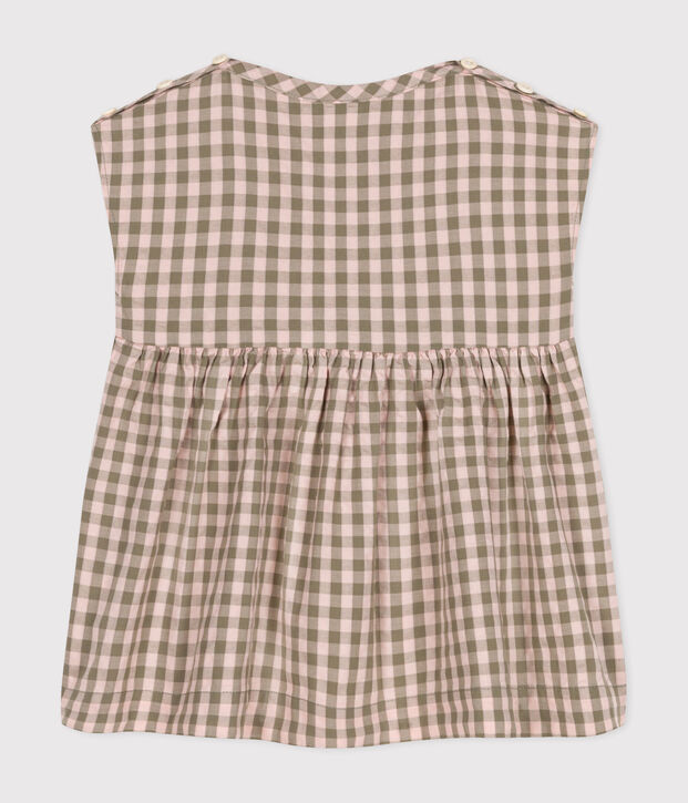 Robe manches courtes en seersucker b&eacute;b&eacute; vert/rose