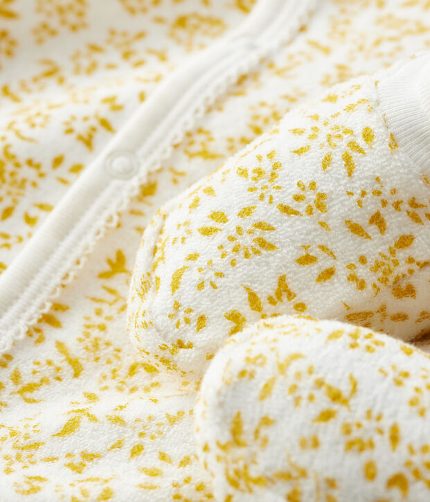 Ensemble nuit fleurs b&eacute;b&eacute; en bouclette &eacute;ponge toute douce jaune/ECUME2