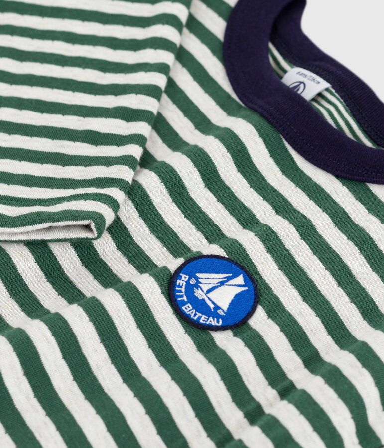 Gestreepte katoenen T-shirt met lange mouwen voor kinderen groen WILLOW/ MONTELIMAR:WILLOW/ MONTELIMAR