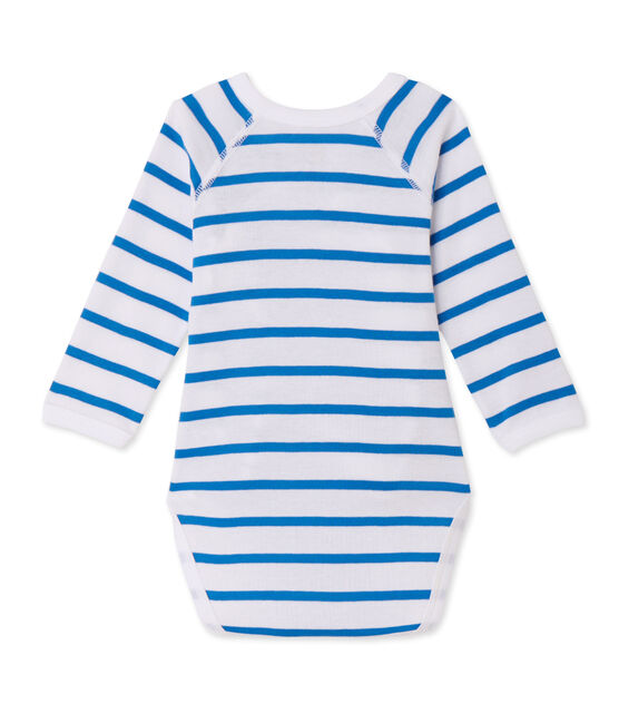 Body naissance bébé garçon manches longues rayé blanc ECUME/bleu DELPHINIUM