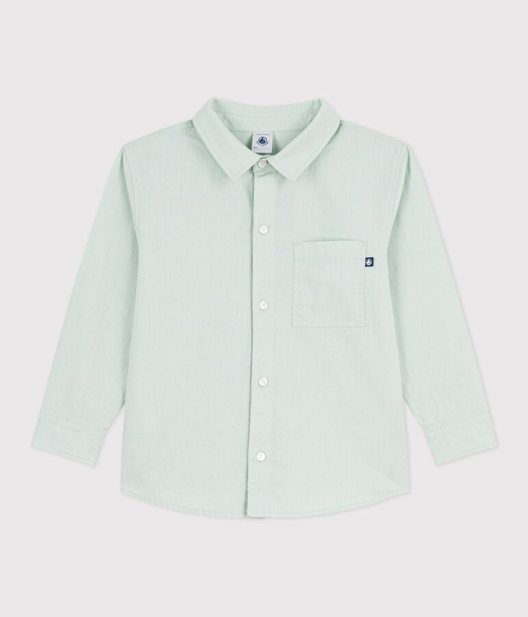 Chemise enfant en coton &agrave; manches longues unie bleu SPRAY