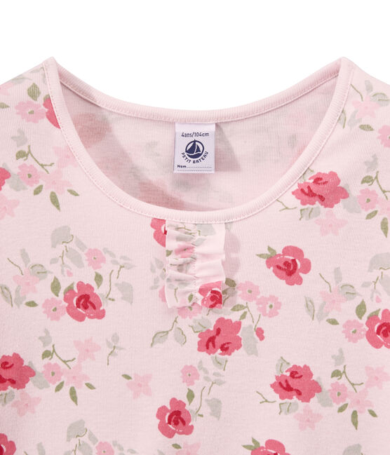 Meisjespyjama met bloemendessin roze VIENNE/wit MULTICO