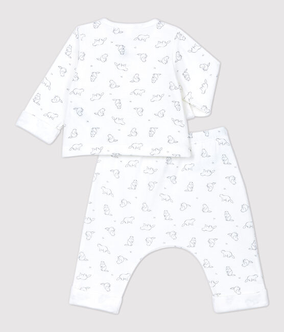 Ensemble 2 pièces imprimé marmottes bébé en coton biologique blanc MARSHMALLOW/gris GRIS