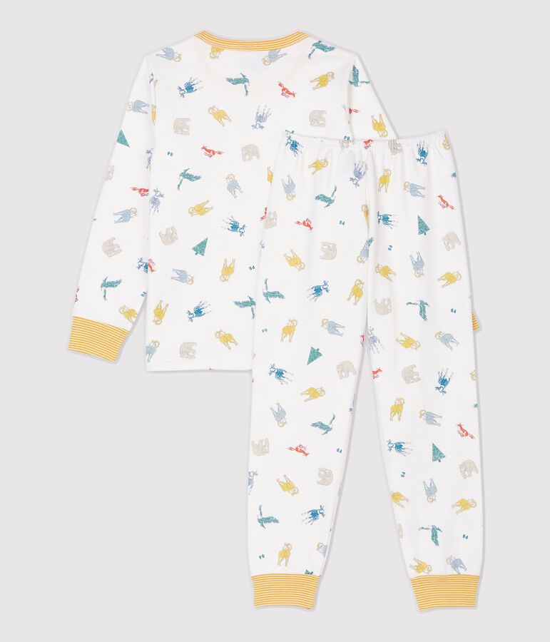 Meisjes/jongens pyjama van molton met dierenprint wit/multicouleur