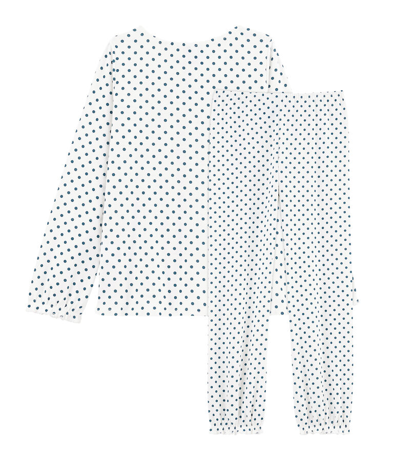 Meisjespyjama van gebreide stof wit MARSHMALLOW/blauw CONTES