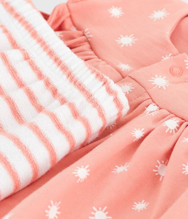 Tweedelig katoenen geboortesetje met zonnetjesprint oranje/wit