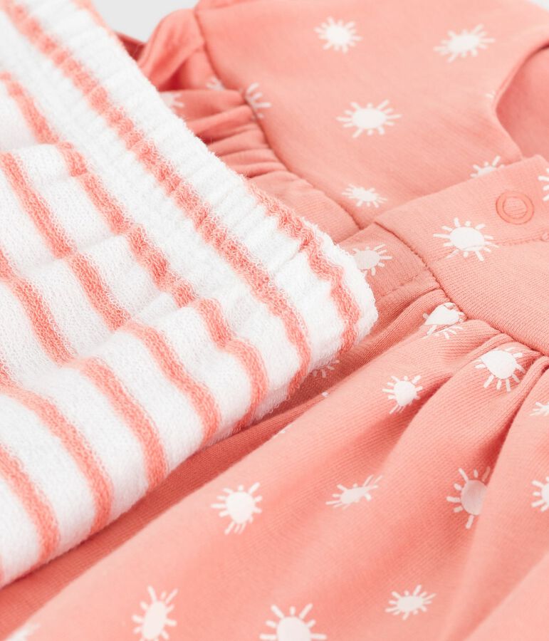 Ensemble naissance deux pi&egrave;ces en coton, imprim&eacute; soleils orange ABRICOT/ MARSHMALLOW