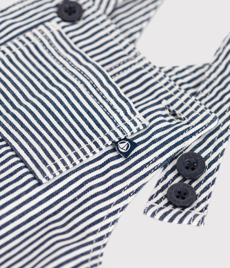 Salopette longue en toile b&eacute;b&eacute; bleu/blanc