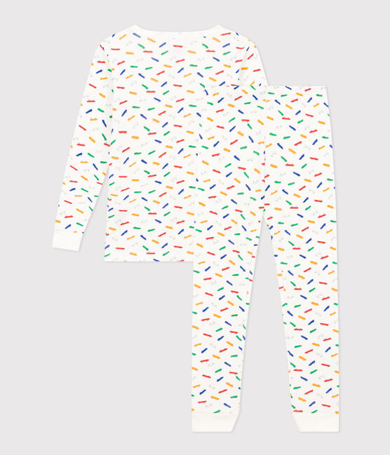 Aansluitende katoenen pyjama met skateboardprint voor kinderen wit MARSHMALLOW/wit MULTICO